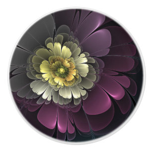 Abstrakte moderne Purpur-Khaki-Grau-Fraktal-Blume Keramikknauf