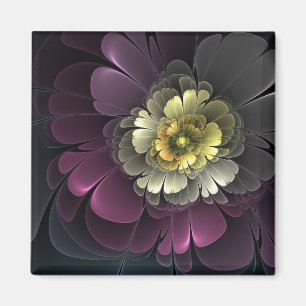 Abstrakte moderne Purpur-Khaki-Grau-Fraktal-Blume Magnet