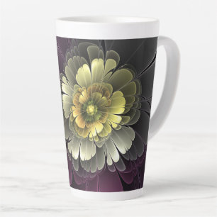 Abstrakte moderne Purpur-Khaki-Grau-Fraktal-Blume Milchtasse