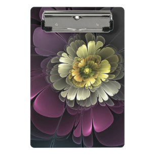 Abstrakte moderne Purpur-Khaki-Grau-Fraktal-Blume Mini Klemmbrett