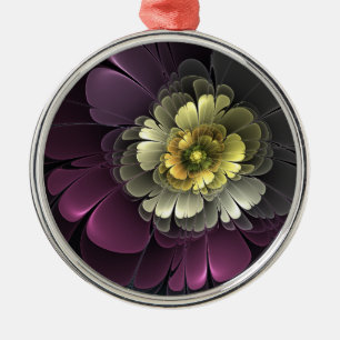 Abstrakte moderne Purpur Khaki Grau Fraktal-Blume Ornament Aus Metall