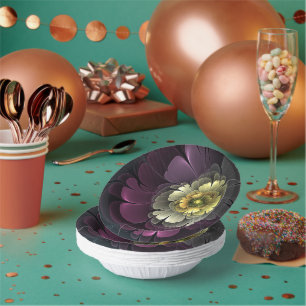Abstrakte moderne Purpur-Khaki-Grau-Fraktal-Blume Pappteller