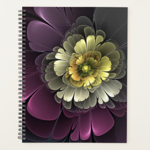Abstrakte moderne Purpur-Khaki-Grau-Fraktal-Blume Planer