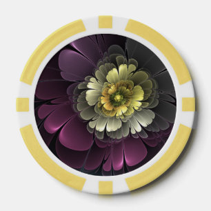 Abstrakte moderne Purpur-Khaki-Grau-Fraktal-Blume Pokerchips