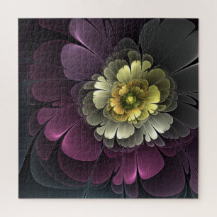 Abstrakte moderne Purpur-Khaki-Grau-Fraktal-Blume Puzzle