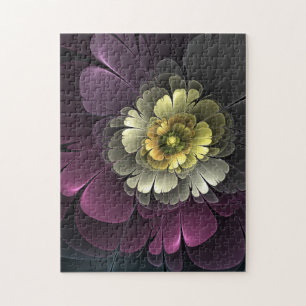 Abstrakte moderne Purpur-Khaki-Grau-Fraktal-Blume Puzzle