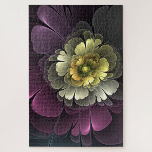 Abstrakte moderne Purpur-Khaki-Grau-Fraktal-Blume Puzzle