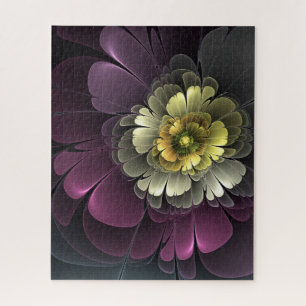 Abstrakte moderne Purpur-Khaki-Grau-Fraktal-Blume Puzzle