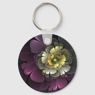 Abstrakte moderne Purpur-Khaki-Grau-Fraktal-Blume Schlüsselanhänger