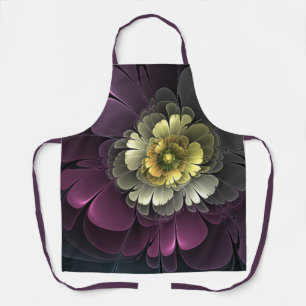 Abstrakte moderne Purpur-Khaki-Grau-Fraktal-Blume Schürze