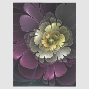 Abstrakte moderne Purpur-Khaki-Grau-Fraktal-Blume Seidenpapier