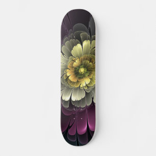 Abstrakte moderne Purpur-Khaki-Grau-Fraktal-Blume Skateboard