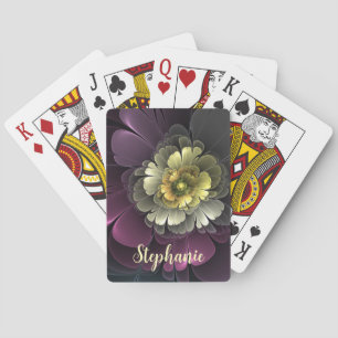 Abstrakte moderne Purpur Khaki Grau Fraktal-Blume Spielkarten