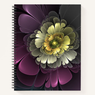 Abstrakte moderne Purpur-Khaki-Graue Fraktal-Blume Notizbuch