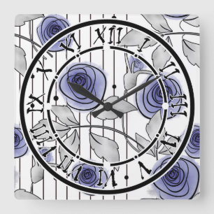Abstrakte moderne Rose Blume violett-grau weiß sei Quadratische Wanduhr