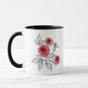 Abstrakte moderne Rosen Blumen rot grau floral wei Tasse