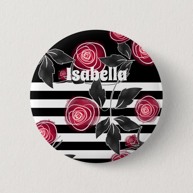 Abstrakte moderne rote Rosen Blätter skizzierten B Button (Vorderseite)