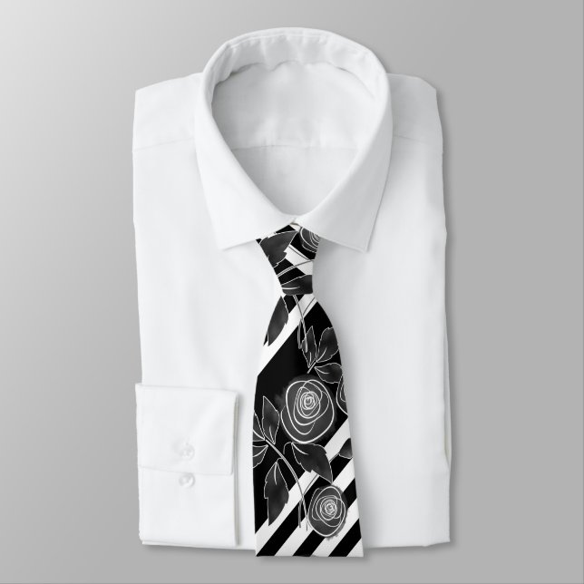 Abstrakte moderne rote Rosen Blätter skizzierten B Krawatte (Gebunden)