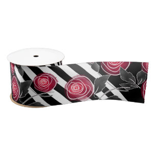 Abstrakte moderne rote Rosen Blume mit Blumenmotiv Satinband