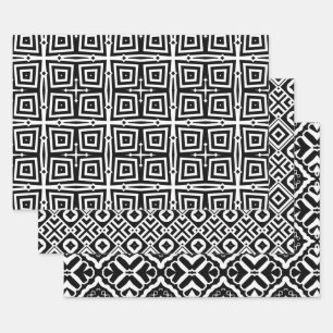 Abstrakte moderne Schwarz-Weiß-Geometrie-Muster Geschenkpapier Set