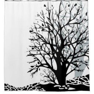 Abstrakte moderne schwarze Baum-Silhouette Schatte Duschvorhang
