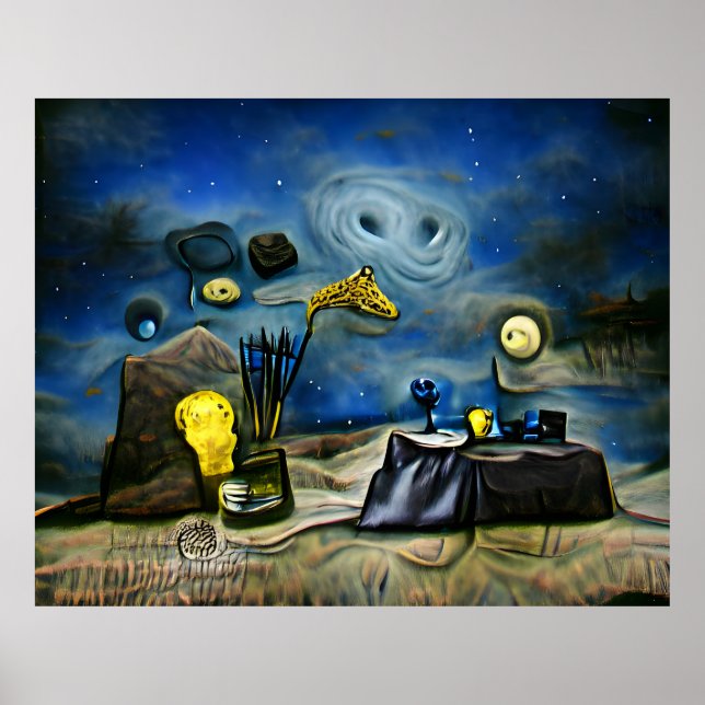 Abstrakte moderne surrealistische Starry Night mit Poster (Vorne)
