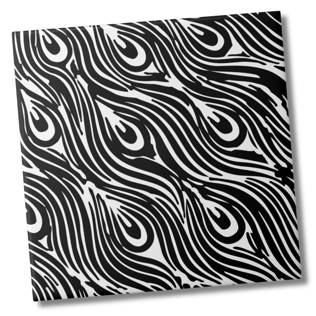 Abstrakte moderne, trendige Feder Schwarz-weiß dru Fliese (Abstract Modern Trendy Feather Black White Print ceramic tile)