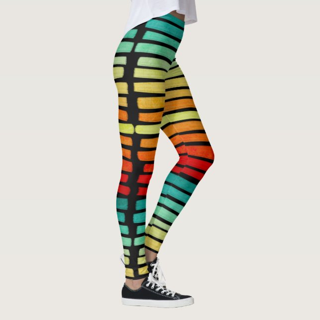Abstrakte moderne tropische Sommerfarben Pinselstr Leggings (Rechts)