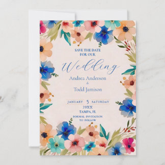 Abstrakte, moderne und florale Hochzeit mit Aquare Save The Date
