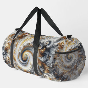 Abstrakte moderne wirbelnde Gold-, Schwarz- und We Duffle Bag
