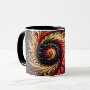 Abstrakte moderne wirbelnde rote, schwarze und gol tasse