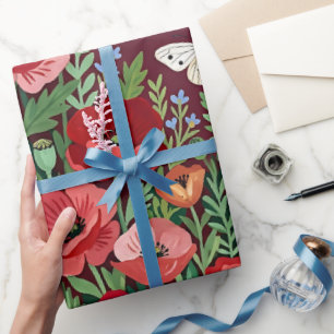 Abstrakte Mohn Schmetterlinge Kunst Geschenkpapier