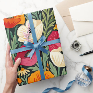 Abstrakte Mohnblumen-Garten-Schmetterlinge-Wrap-Pa Geschenkpapier