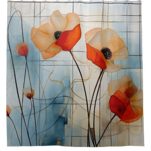 Abstrakte Mohnblumen im modernen geometrischen Sti Duschvorhang