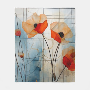 Abstrakte Mohnblumen im modernen geometrischen Sti Fleecedecke