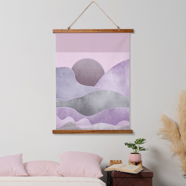 Abstrakte Mondgebirge Lavender Gray Wandteppich Mit Holzrahmen (Schlafzimmer)