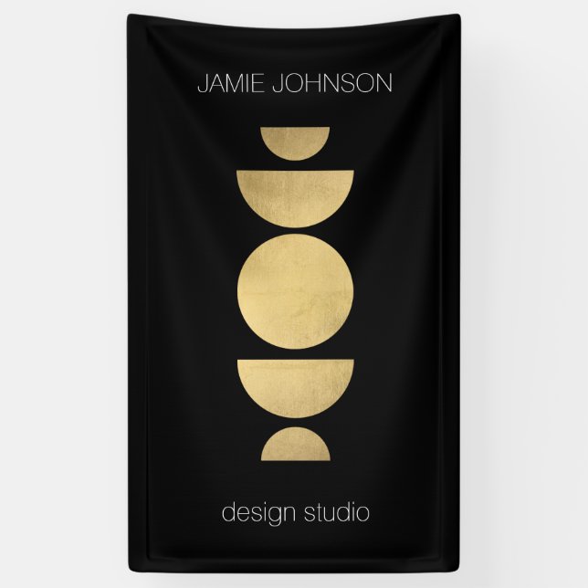 Abstrakte Mondphasen Geometrische Art Gold/Schwarz Banner (Vertikal)