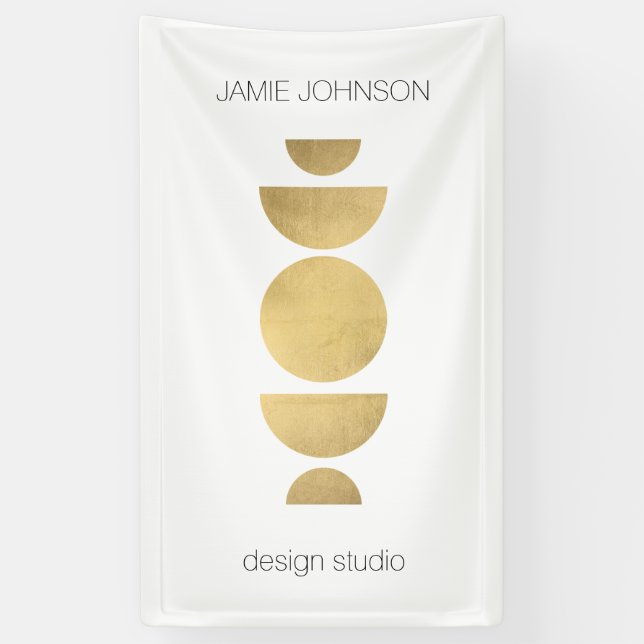 Abstrakte Mondphasen Geometrische Art Gold/Weiß Banner (Vertikal)