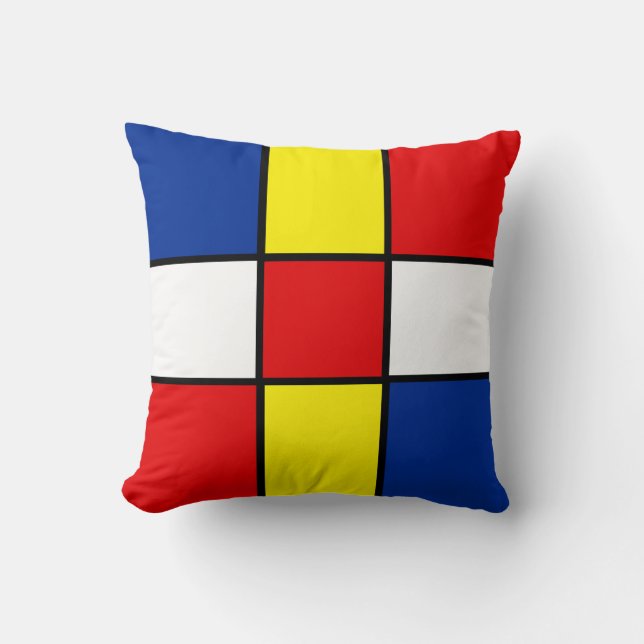 Abstrakte Mondrian Style Squares Throw Kissen (Vorderseite)