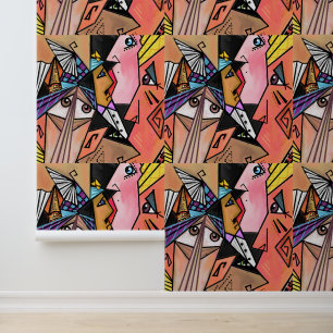 Abstrakte Mood Faces Art Cubism Malerei Tapete