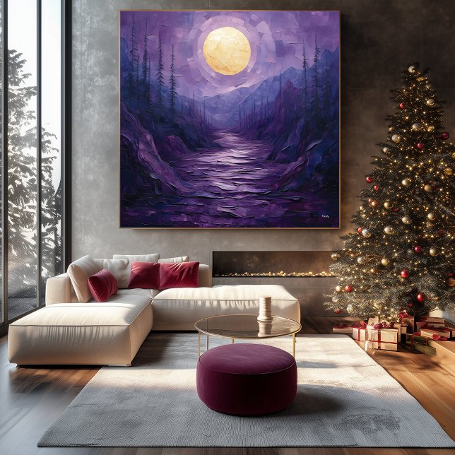 Abstrakte Moonlit Landschaft in Lila und Gold Leinwanddruck (Von Creator hochgeladen)