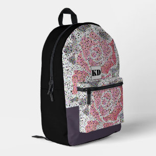 Abstrakte Mosaik-Blume Rose Rosa Graue Blüte Bedruckter Rucksack