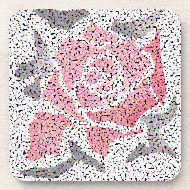 Abstrakte Mosaik-Blume Rose Rosa Graue Blüte Getränkeuntersetzer (Vorderseite)