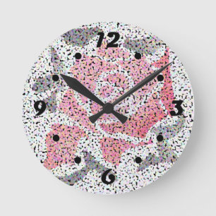 Abstrakte Mosaik-Blume Rose Rosa Graue Blüte Runde Wanduhr