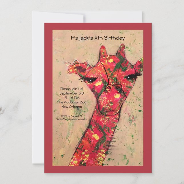 Abstrakte mutige Giraffe Geburtstags-Party Einladung (Vorderseite)