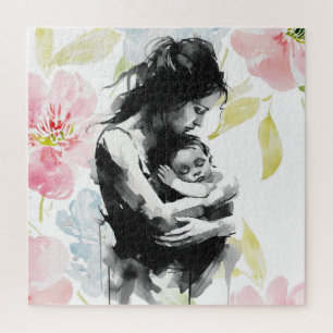 Abstrakte Mutter- und Kinderfarbe und Aquarell Puzzle