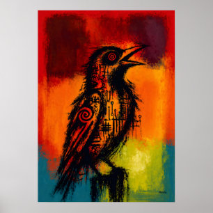 Abstrakte Nachtigall in Farbflächen Expressionist Poster