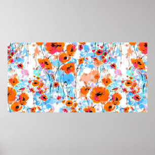 Abstrakte, nahtlose Blumenmuster mit Pinsel Poster