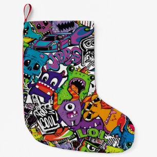 Abstrakte nahtlose Comic-Monster. Cartoon-Mutant Kleiner Weihnachtsstrumpf