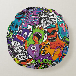 Abstrakte nahtlose Comic-Monster. Cartoon-Mutant Rundes Kissen